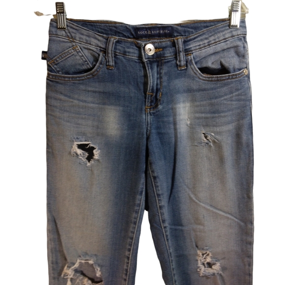 Rock & Republic indee jeans womens size 2 blue distressed denim stretch - Picture 2 of 10